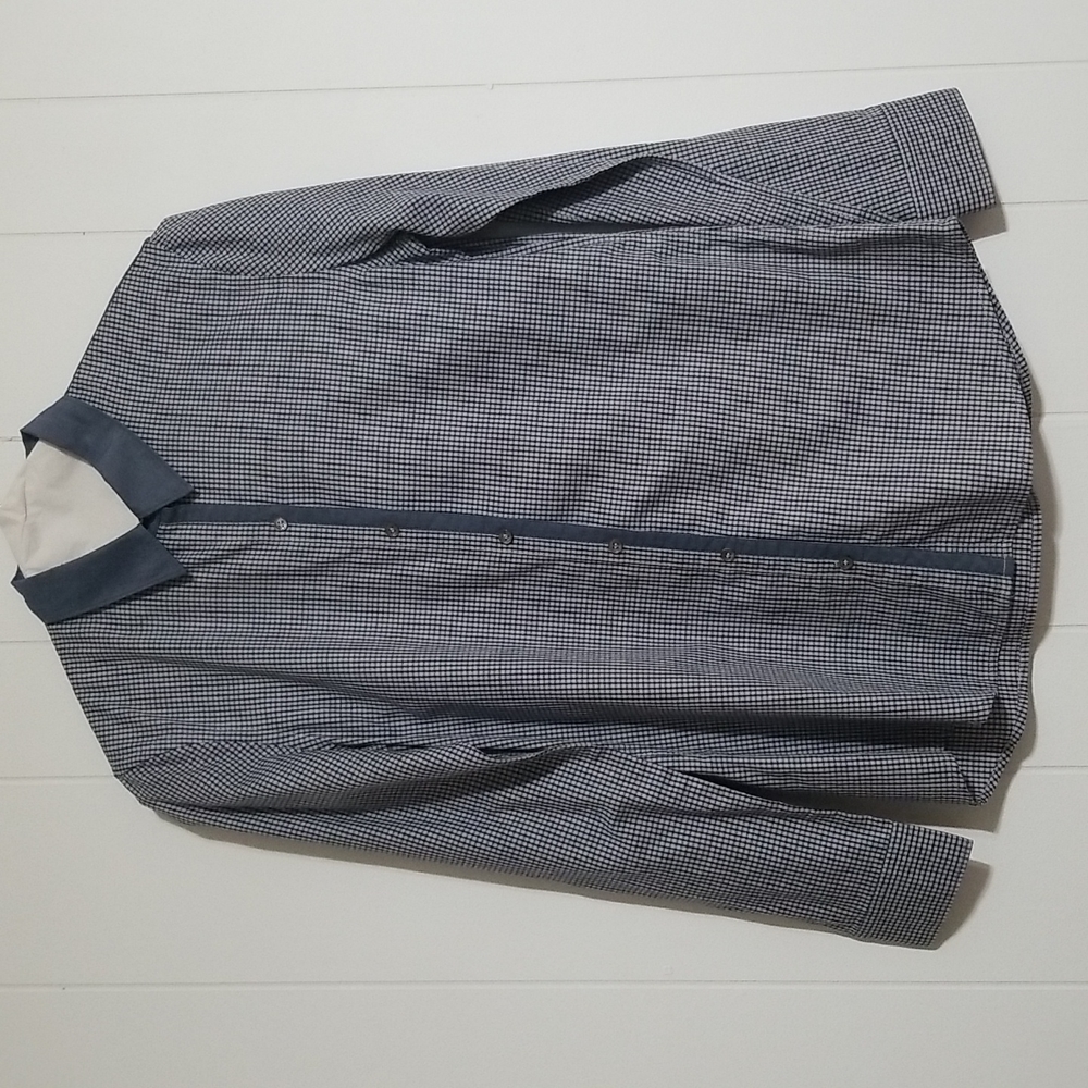 Theory Tiny Check Plaid Collared Button Up Chambr… - image 7